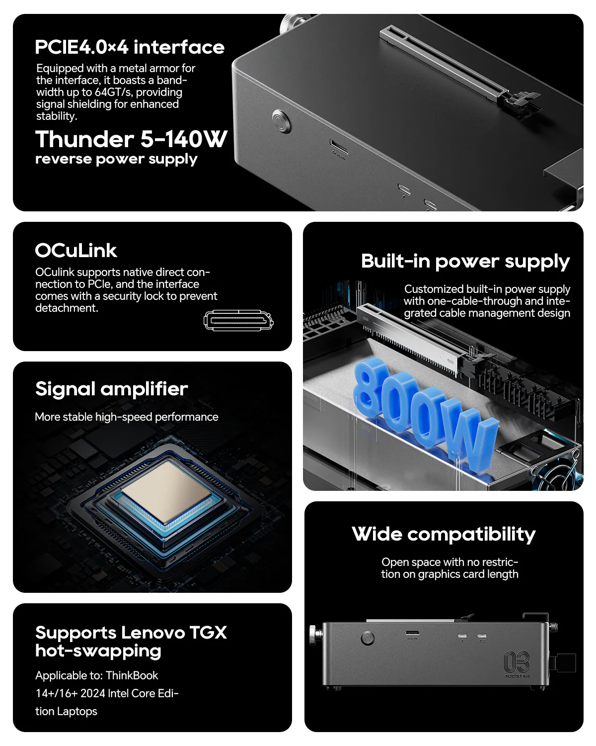 อุปกรณ์ต่อการ์ดจอแยก aoostar ag03 egpu dock oculink dual usb5 (thunderbolt 5) built in 800w us plug อุปกรณ์ต่อการ์ดจอแยก aoostar ag03 egpu dock oculink dual usb5 (thunderbolt 5) built in 800w us plug