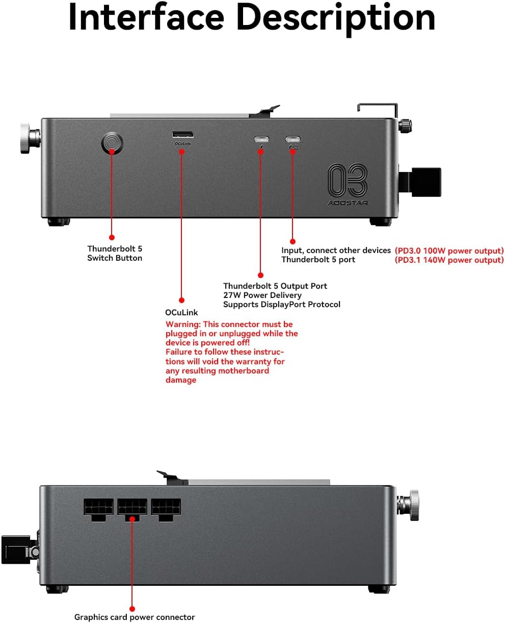 อุปกรณ์ต่อการ์ดจอแยก aoostar ag03 egpu dock oculink dual usb5 (thunderbolt 5) built in 800w us plug อุปกรณ์ต่อการ์ดจอแยก aoostar ag03 egpu dock oculink dual usb5 (thunderbolt 5) built in 800w us plug