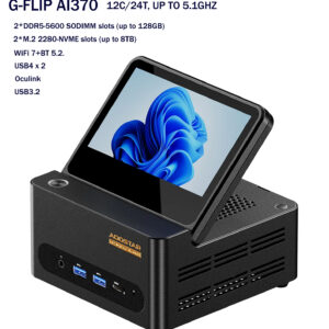 mini pc aoostar g flip370 amd ryzen ai 9 hx370 zen 5 with 5" hd screen wifi7 npu 50 tops