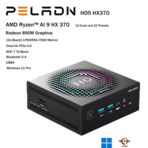 คอมพิวเตอร์ขนาดเล็ก mini pc peladn ho5 hx370 ai empowered smart touch lighting by ryzen al 9 hx 370